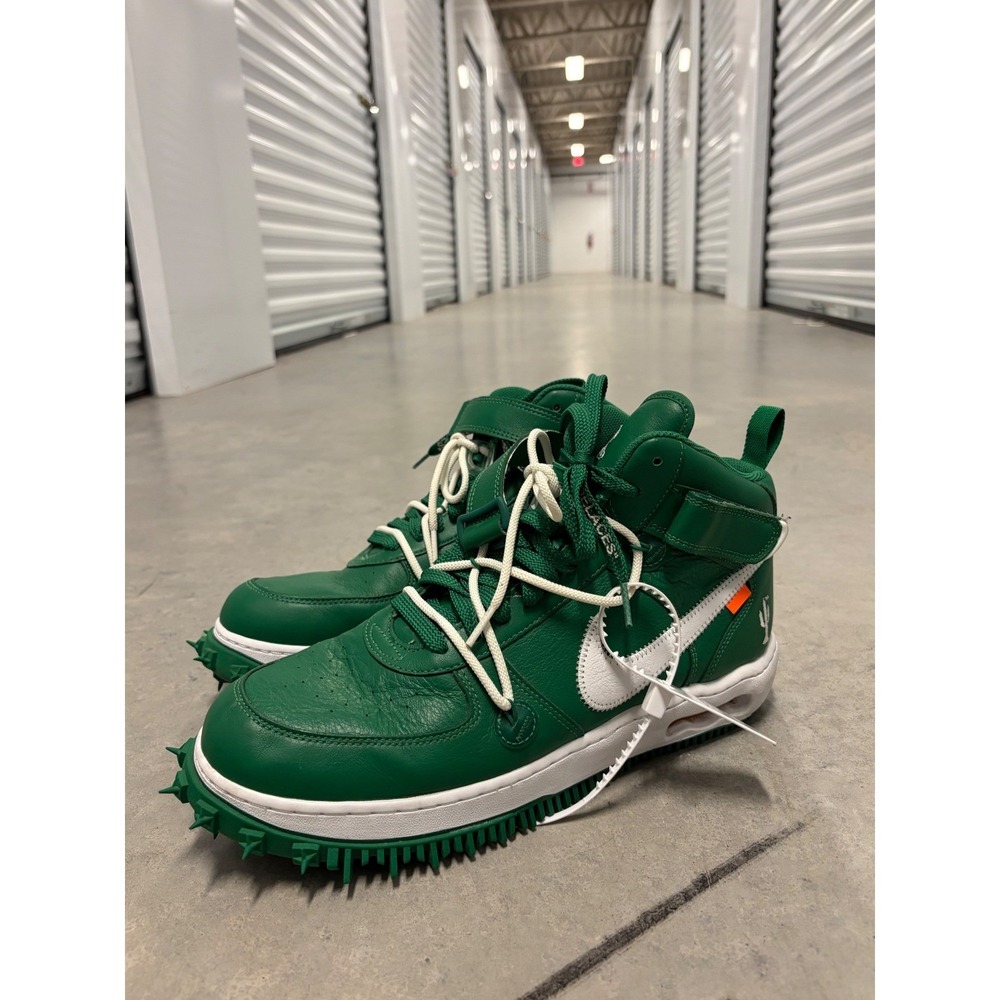 Nike Off-White Air Force 1 Mid Mens Pine Green Spiked Sneakers Good
